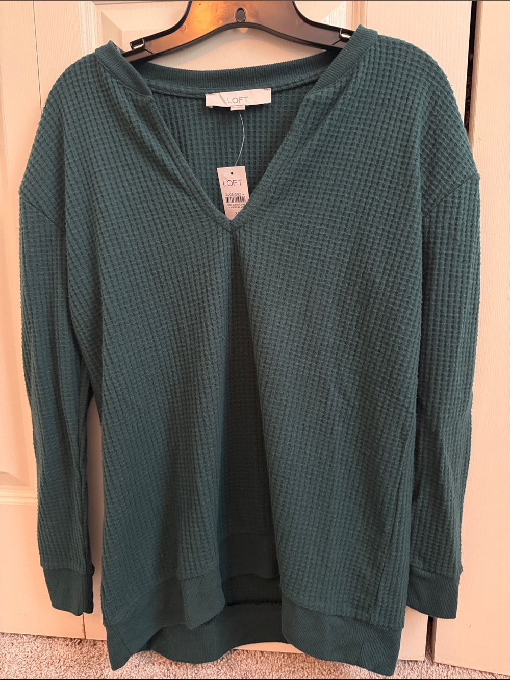 LOFT Teal Waffle-Knit V-Neck Pullover Sweater